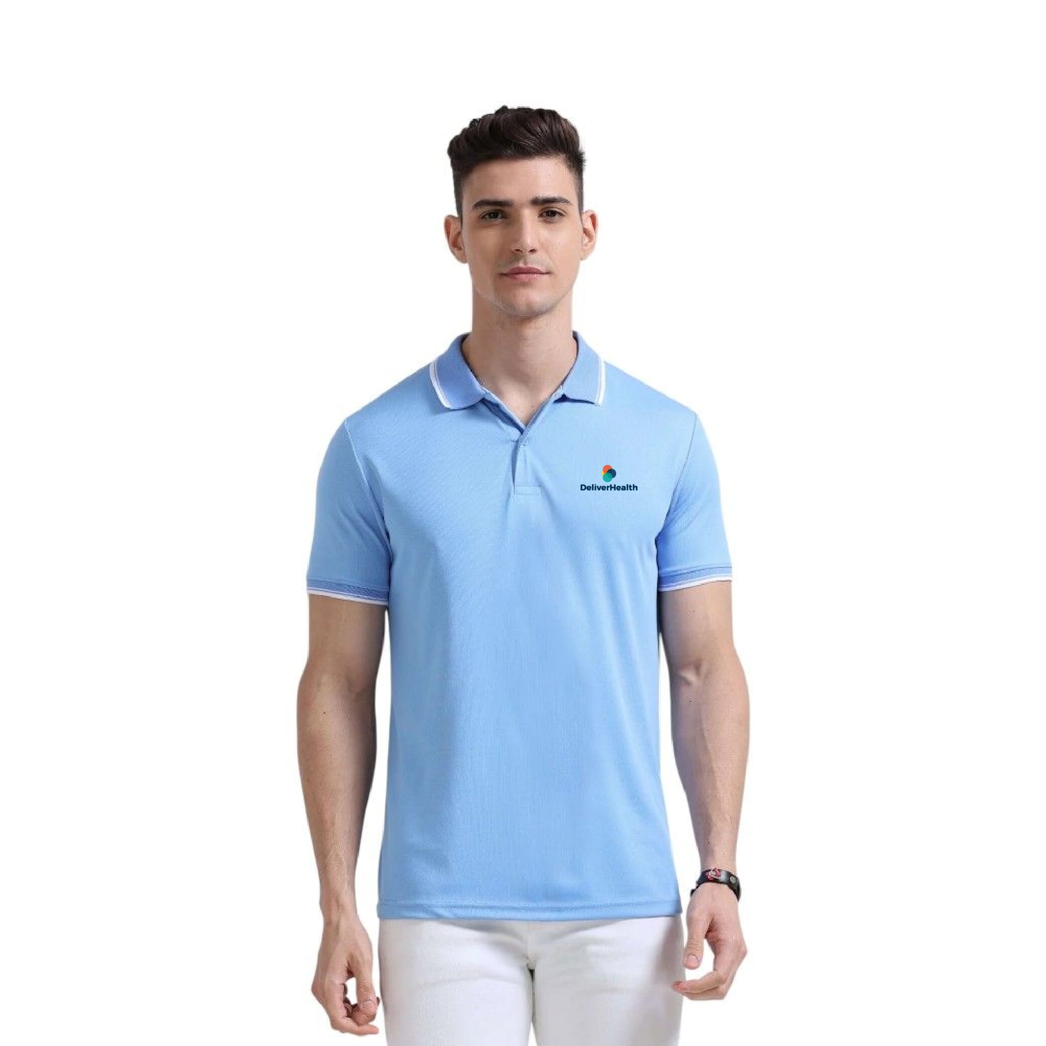 Greys&Blues PrimoKnit Polo Tshirt- Sky Blue with White Tipping